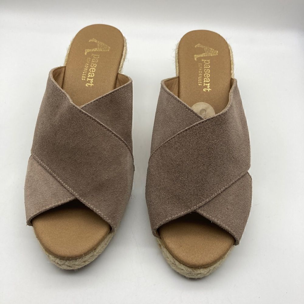 Anthropologie Paseart Espadrilles Taupe Wedge Leather Sandals Size 40/9 Spain